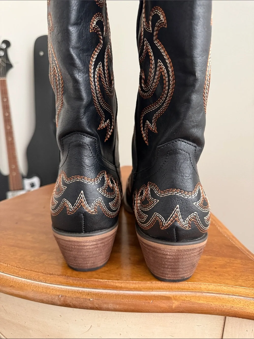 Women's Black Over-the-Knee Western Boots with Tan Embroidery